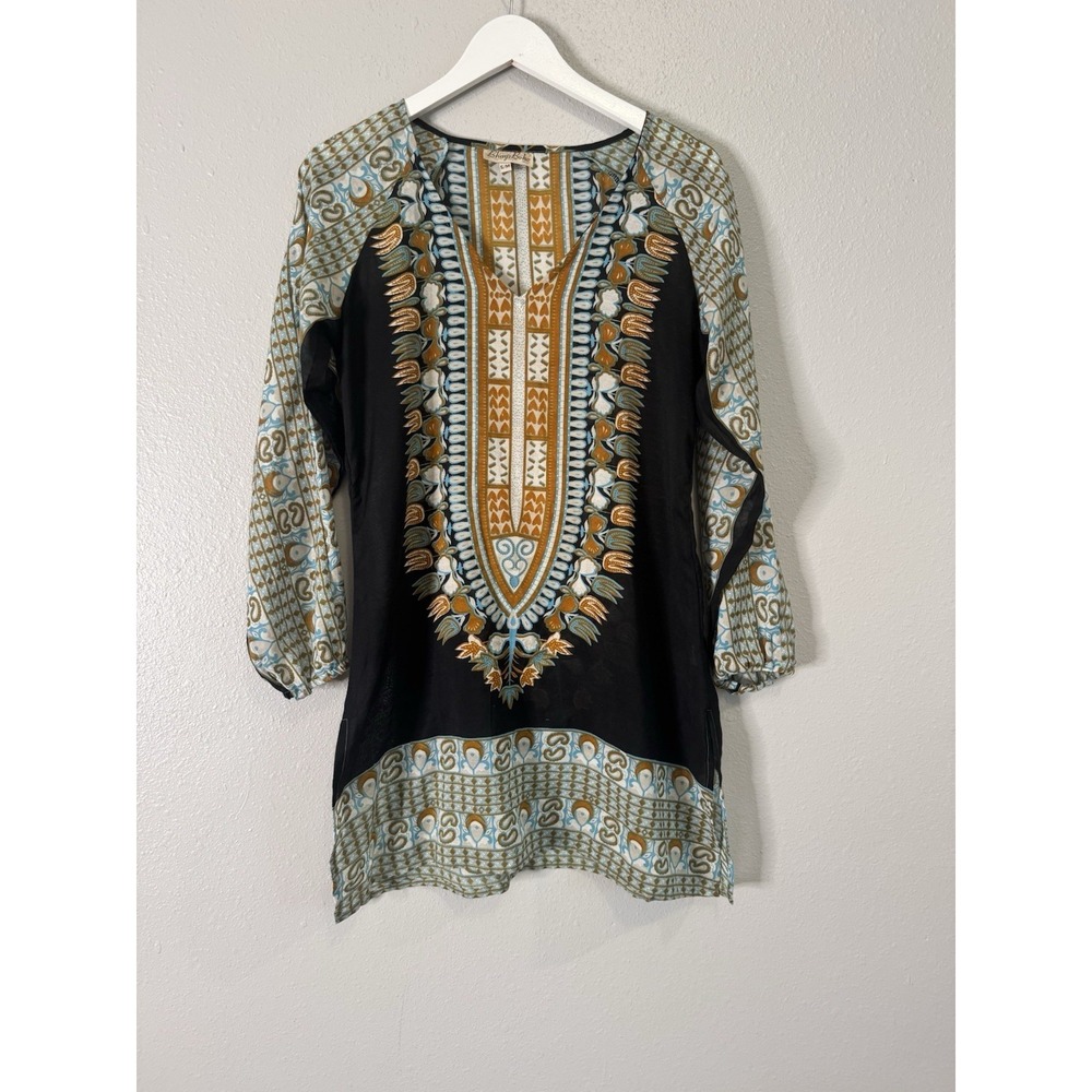 Indian Cotton Dashiki Boho Tunic Top Hippie Festival Caftan Cover Up S/M